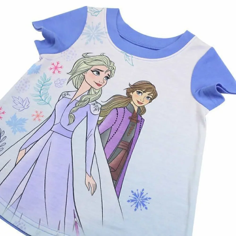 NEW! Frozen Kids' 4PC Cozy PJ Set- 2Short Sleeve Tops, 1Long Pant, 1FleeceShorts - Picture 4 of 11